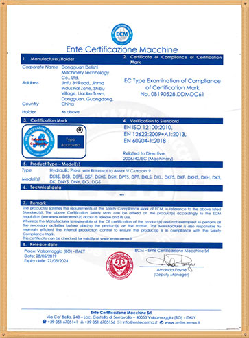 Delishi hydraulic press machine CE certificate